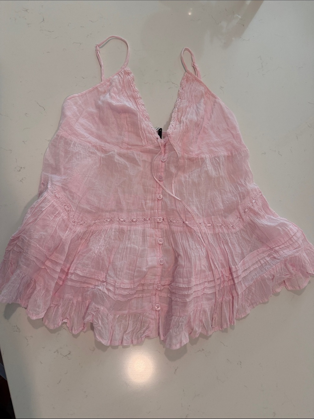 Urban Outfitters: Kimchi Blue brand Light Pink Gauzy Lace-Trim Cami Tank